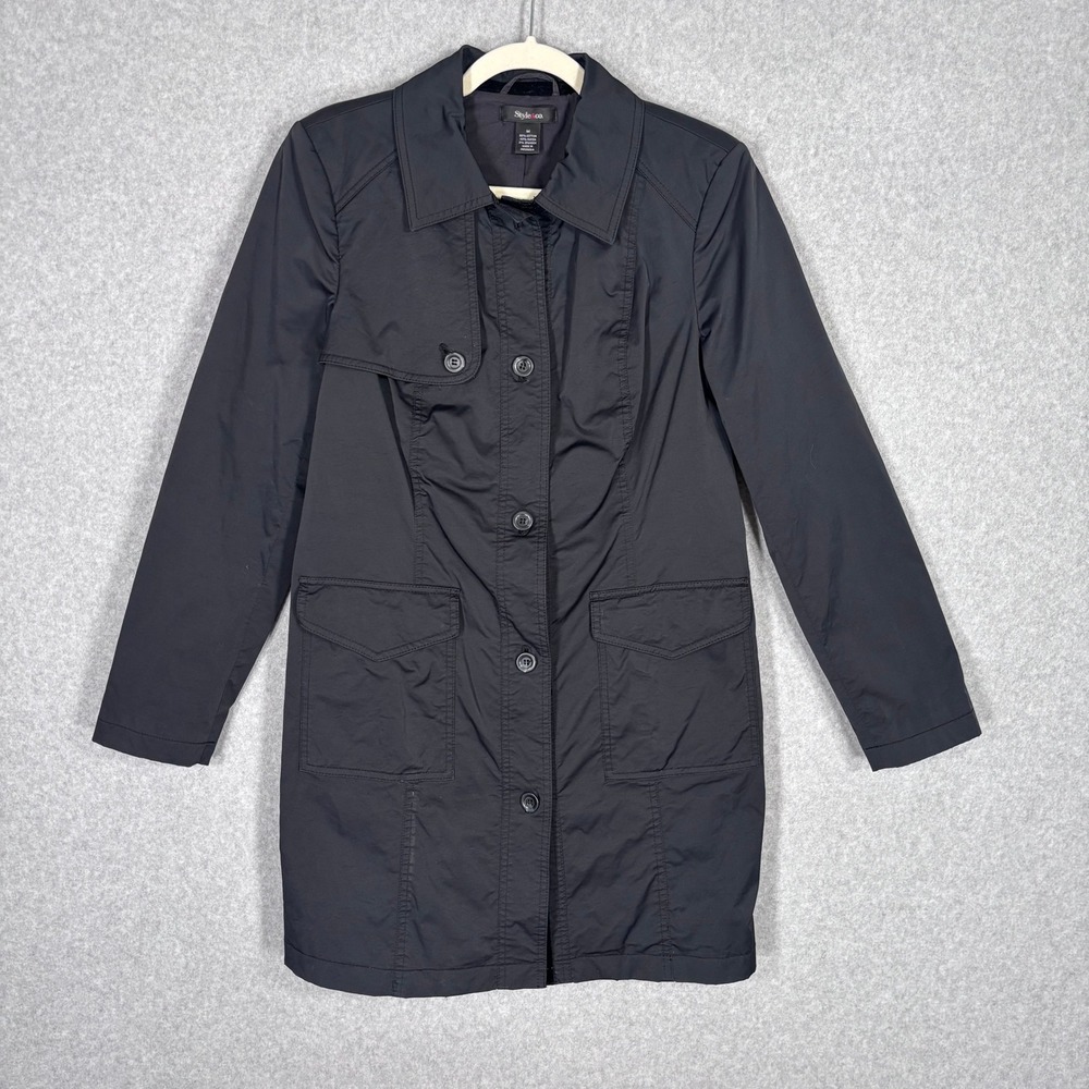 Style & Co Trench Coat Medium Cotton Lightweight Utility Preppy Rain NO BELT